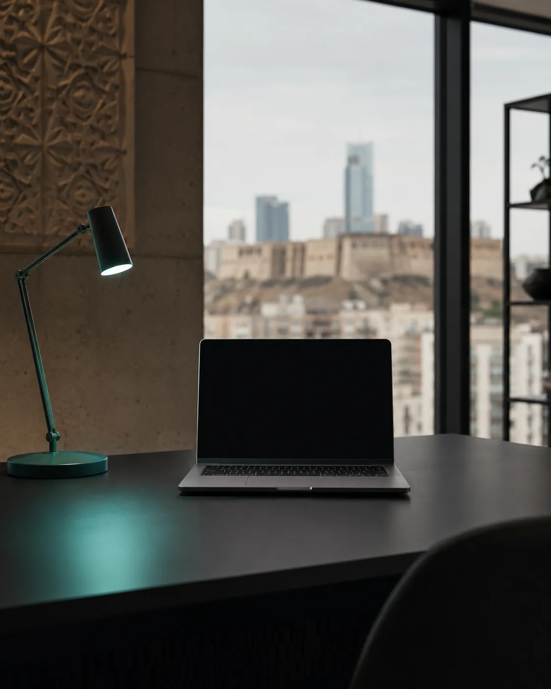 Modern workspace overlooking Erbil, Iraq