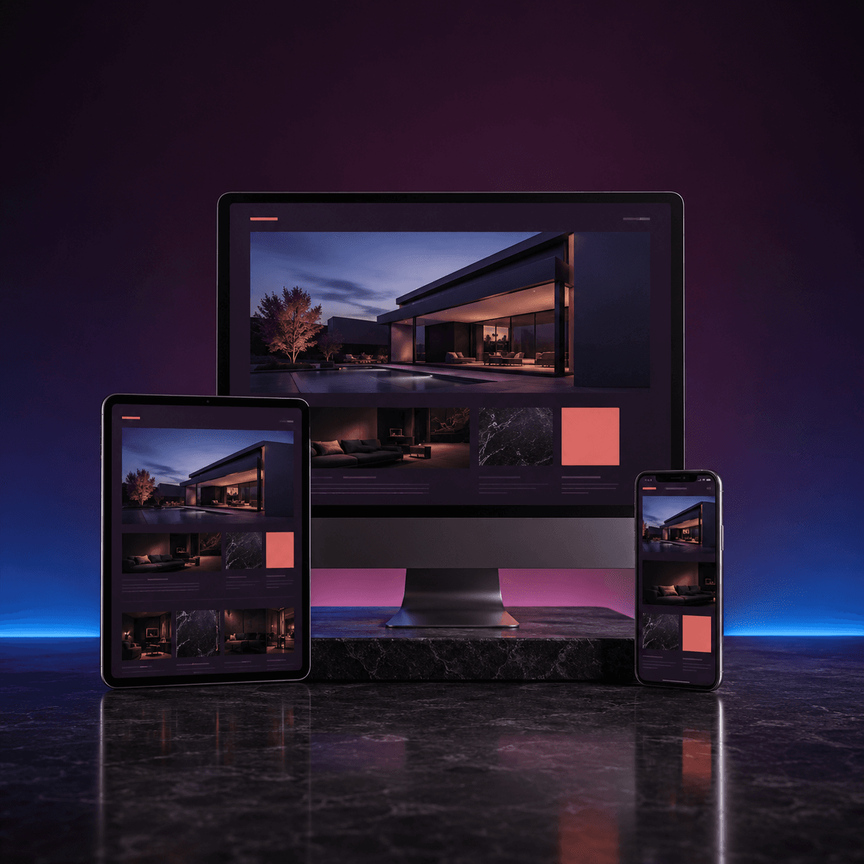 Responsive business website displayed across desktop, tablet, and mobile devices