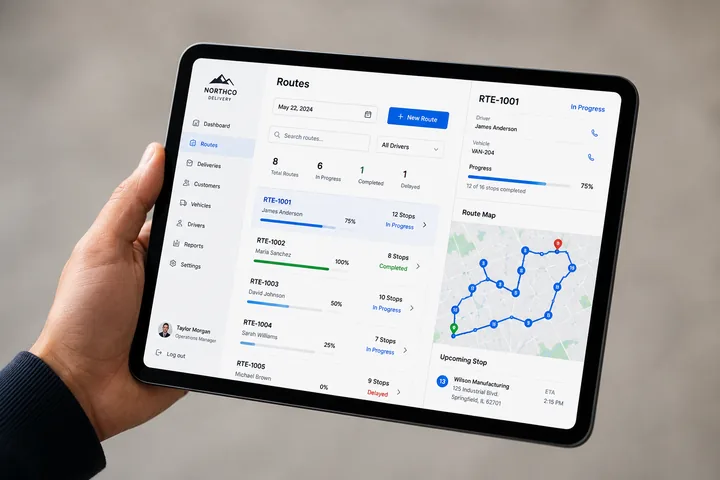Custom application interface displayed on a tablet
